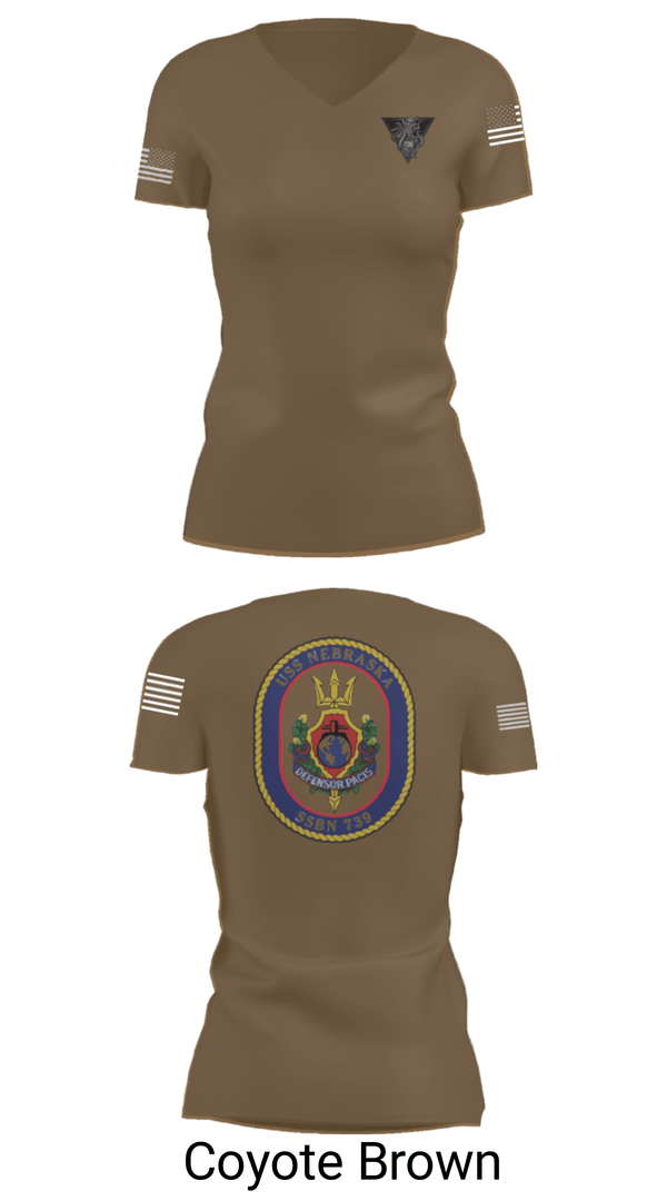 Women's Short Sleeve Vneck Shirt, USS Nebraska, Navy, Teamtime, Team time, sublimation, custom sports apparel, team uniforms, spirit wear, spiritwear, sports uniforms, custom shirts, team store, custom team store, fundraiser sports, apparel fundraiser