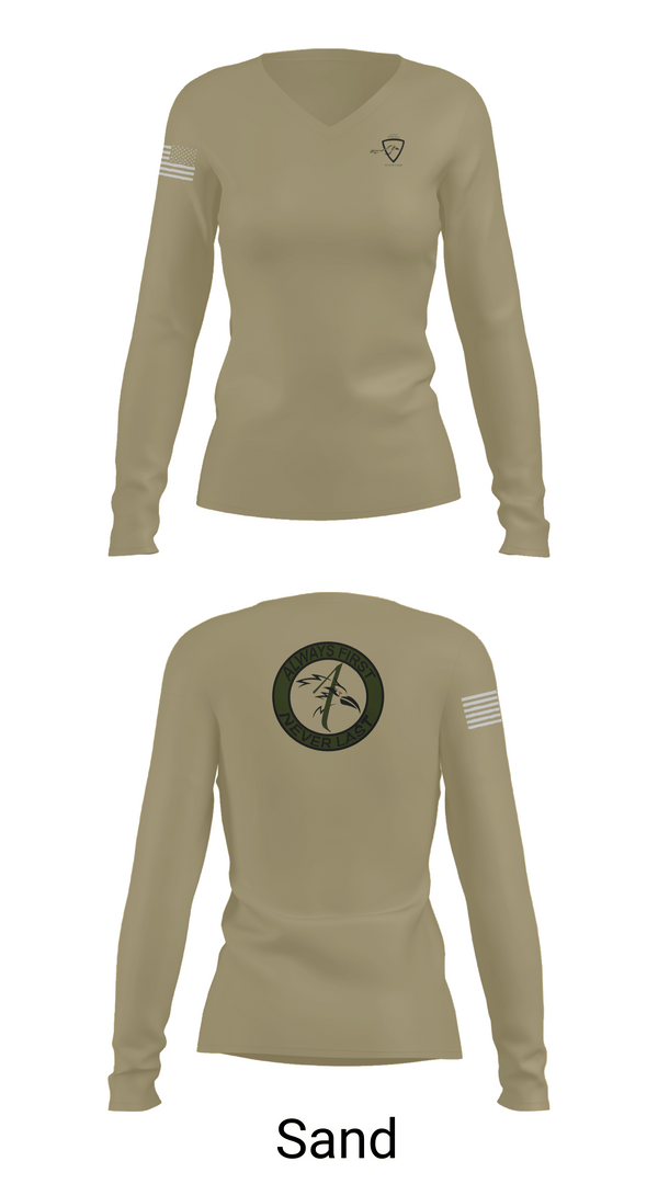 Womens Long Sleeve Vneck Shirt, 1055th Trans 1st Plt, National Guard, Teamtime, Team time, sublimation, custom sports apparel, team uniforms, spirit wear, spiritwear, sports uniforms, custom shirts, team store, custom team store, fundraiser sports, apparel fundraiser