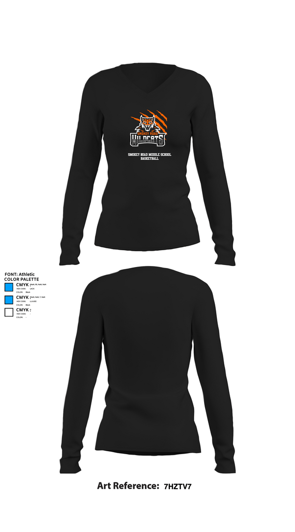 Womens Long Sleeve Vneck Shirt 1, Smokey Road Middle School Basketball, Women's Basketball, Teamtime, Team time, sublimation, custom sports apparel, team uniforms, spirit wear, spiritwear, sports uniforms, custom shirts, team store, custom team store, fundraiser sports, apparel fundraiser