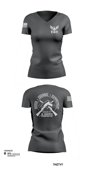 Womens Short Sleeve Vneck Shirt, Kennesaw Mountain NJROTC, Navy, Teamtime, Team time, sublimation, custom sports apparel, team uniforms, spirit wear, spiritwear, sports uniforms, custom shirts, team store, custom team store, fundraiser sports, apparel fundraiser