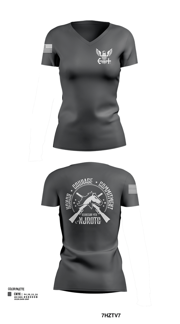 Womens Short Sleeve Vneck Shirt, Kennesaw Mountain NJROTC, Navy, Teamtime, Team time, sublimation, custom sports apparel, team uniforms, spirit wear, spiritwear, sports uniforms, custom shirts, team store, custom team store, fundraiser sports, apparel fundraiser