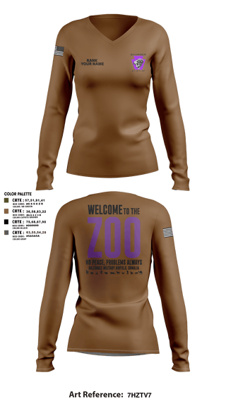 Womens Long Sleeve Vneck Shirt, Charger Co. / 2-112th Infantry Battalion, National Guard, Teamtime, Team time, sublimation, custom sports apparel, team uniforms, spirit wear, spiritwear, sports uniforms, custom shirts, team store, custom team store, fundraiser sports, apparel fundraiser