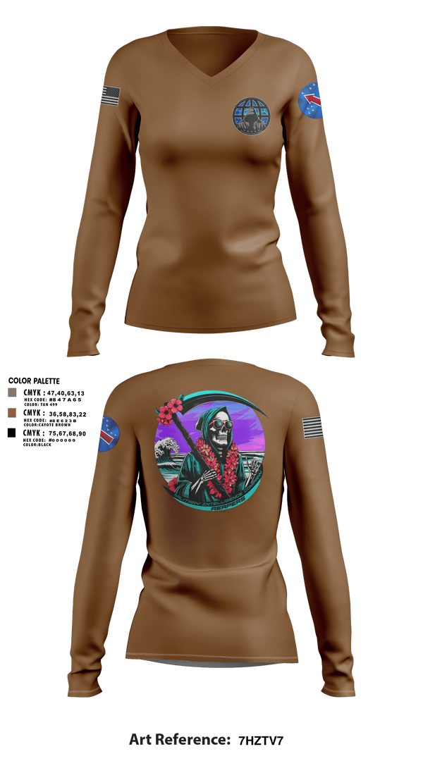 Womens Long Sleeve Vneck Shirt, REAPERS, FT SHAFTER, , Teamtime, Team time, sublimation, custom sports apparel, team uniforms, spirit wear, spiritwear, sports uniforms, custom shirts, team store, custom team store, fundraiser sports, apparel fundraiser