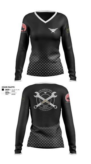 Womens Long Sleeve Vneck Shirt, The ServicemenThe Servicemen, , Teamtime, Team time, sublimation, custom sports apparel, team uniforms, spirit wear, spiritwear, sports uniforms, custom shirts, team store, custom team store, fundraiser sports, apparel fundraiser