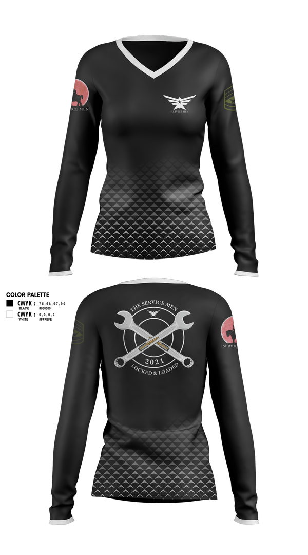 Womens Long Sleeve Vneck Shirt, The ServicemenThe Servicemen, , Teamtime, Team time, sublimation, custom sports apparel, team uniforms, spirit wear, spiritwear, sports uniforms, custom shirts, team store, custom team store, fundraiser sports, apparel fundraiser