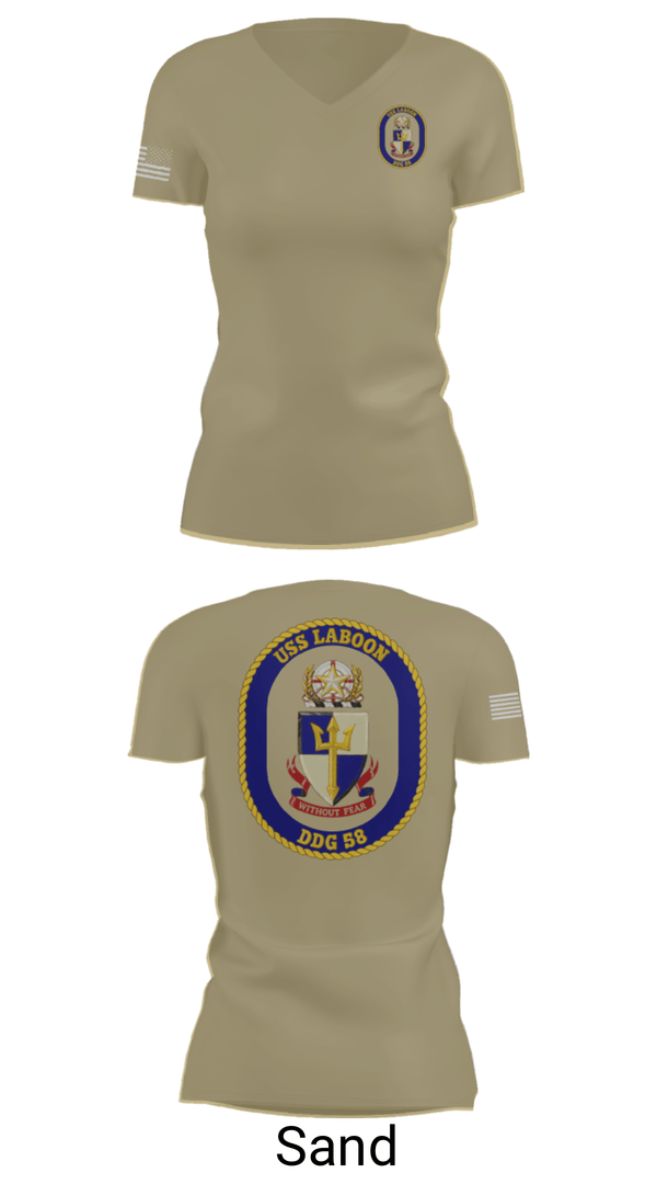 Womens Short Sleeve Vneck Shirt, USS LABOON - DDG 58, Navy, Teamtime, Team time, sublimation, custom sports apparel, team uniforms, spirit wear, spiritwear, sports uniforms, custom shirts, team store, custom team store, fundraiser sports, apparel fundraiser