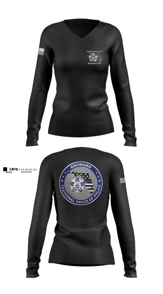 Womens Long Sleeve Vneck Shirt, Broward Fraternal Order of Police, Police, Teamtime, Team time, sublimation, custom sports apparel, team uniforms, spirit wear, spiritwear, sports uniforms, custom shirts, team store, custom team store, fundraiser sports, apparel fundraiser