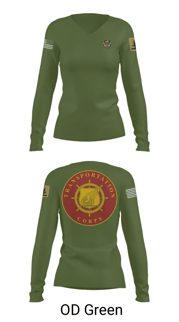 Women's Long Sleeve Vneck Shirt, 189th Transportation Company, , Teamtime, Team time, sublimation, custom sports apparel, team uniforms, spirit wear, spiritwear, sports uniforms, custom shirts, team store, custom team store, fundraiser sports, apparel fundraiser