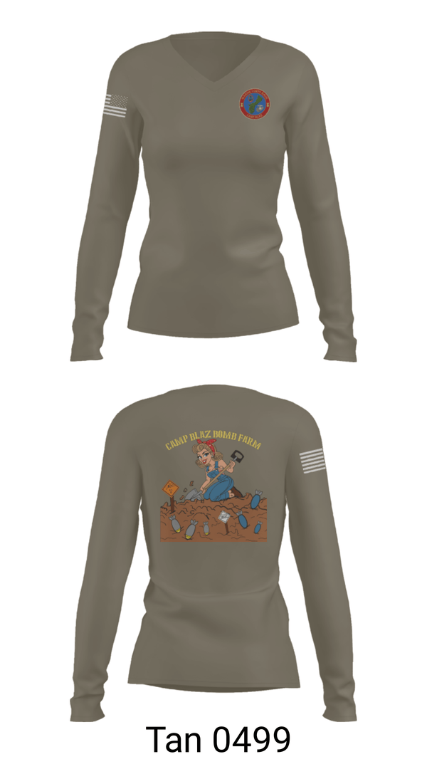 Women's Long Sleeve Vneck Shirt, MCB Camp Blaz Ordnance, Marines, Teamtime, Team time, sublimation, custom sports apparel, team uniforms, spirit wear, spiritwear, sports uniforms, custom shirts, team store, custom team store, fundraiser sports, apparel fundraiser
