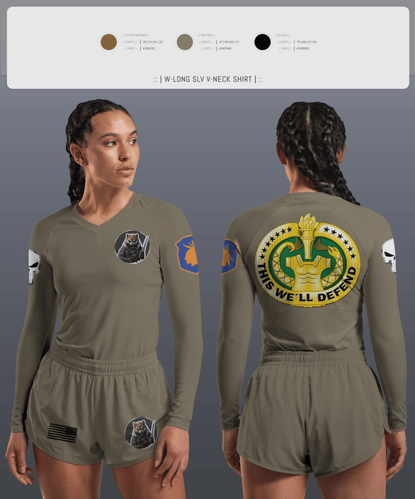 Womens Long Sleeve Vneck Shirt, Fox Co., Army, Teamtime, Team time, sublimation, custom sports apparel, team uniforms, spirit wear, spiritwear, sports uniforms, custom shirts, team store, custom team store, fundraiser sports, apparel fundraiser
