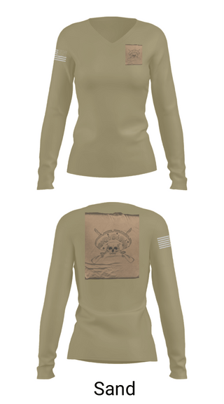 Women's Long Sleeve Vneck Shirt, Los Pistoleros, Army, Teamtime, Team time, sublimation, custom sports apparel, team uniforms, spirit wear, spiritwear, sports uniforms, custom shirts, team store, custom team store, fundraiser sports, apparel fundraiser