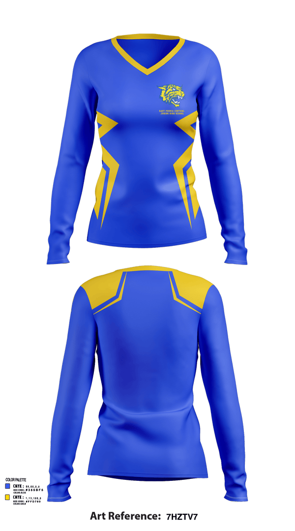 Womens Long Sleeve Vneck Shirt, East Peoria Central Junior High School, Spirit Store, Teamtime, Team time, sublimation, custom sports apparel, team uniforms, spirit wear, spiritwear, sports uniforms, custom shirts, team store, custom team store, fundraiser sports, apparel fundraiser