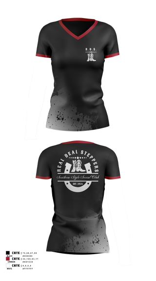 Womens Short Sleeve Vneck Shirt, Real Deal Steppers, Spirit Store, Teamtime, Team time, sublimation, custom sports apparel, team uniforms, spirit wear, spiritwear, sports uniforms, custom shirts, team store, custom team store, fundraiser sports, apparel fundraiser