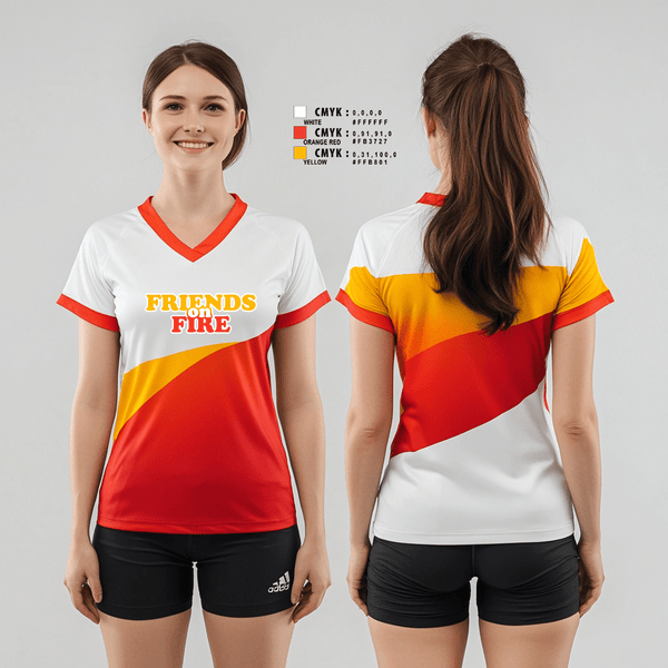 Womens Short Sleeve Vneck Shirt, FRIENDS on FIRE, Women's Volleyball, Teamtime, Team time, sublimation, custom sports apparel, team uniforms, spirit wear, spiritwear, sports uniforms, custom shirts, team store, custom team store, fundraiser sports, apparel fundraiser