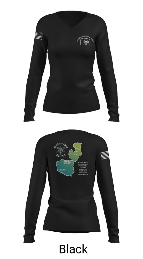 Women's Long Sleeve Vneck Shirt, 112 MPAD, Army, Teamtime, Team time, sublimation, custom sports apparel, team uniforms, spirit wear, spiritwear, sports uniforms, custom shirts, team store, custom team store, fundraiser sports, apparel fundraiser