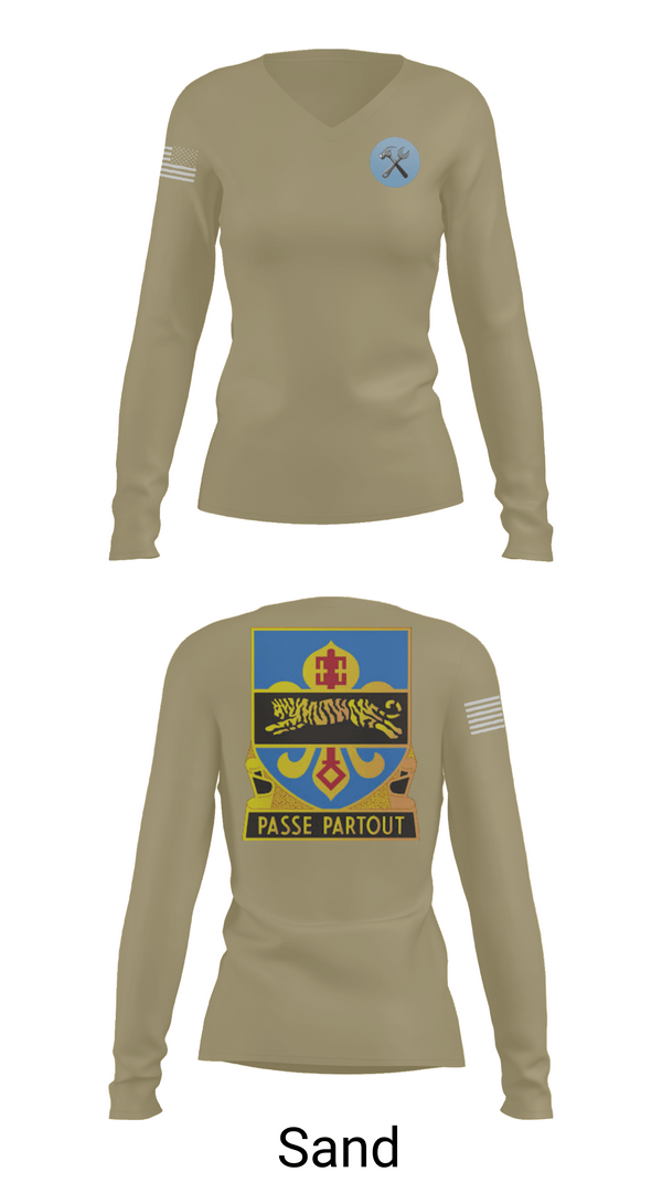 Womens Long Sleeve Vneck Shirt 1, HHD, 415th Military Intelligence Battalion, National Guard, Teamtime, Team time, sublimation, custom sports apparel, team uniforms, spirit wear, spiritwear, sports uniforms, custom shirts, team store, custom team store, fundraiser sports, apparel fundraiser