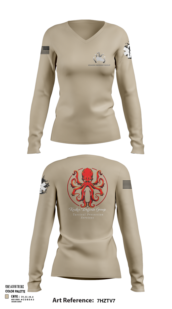 Womens Long Sleeve Vneck Shirt, Kraken Defense Group, , Teamtime, Team time, sublimation, custom sports apparel, team uniforms, spirit wear, spiritwear, sports uniforms, custom shirts, team store, custom team store, fundraiser sports, apparel fundraiser