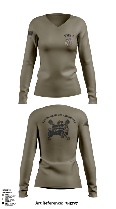 FMS 1, OKARNG 20204603 Women's Long Sleeve V-neck Shirt - 2 (1)