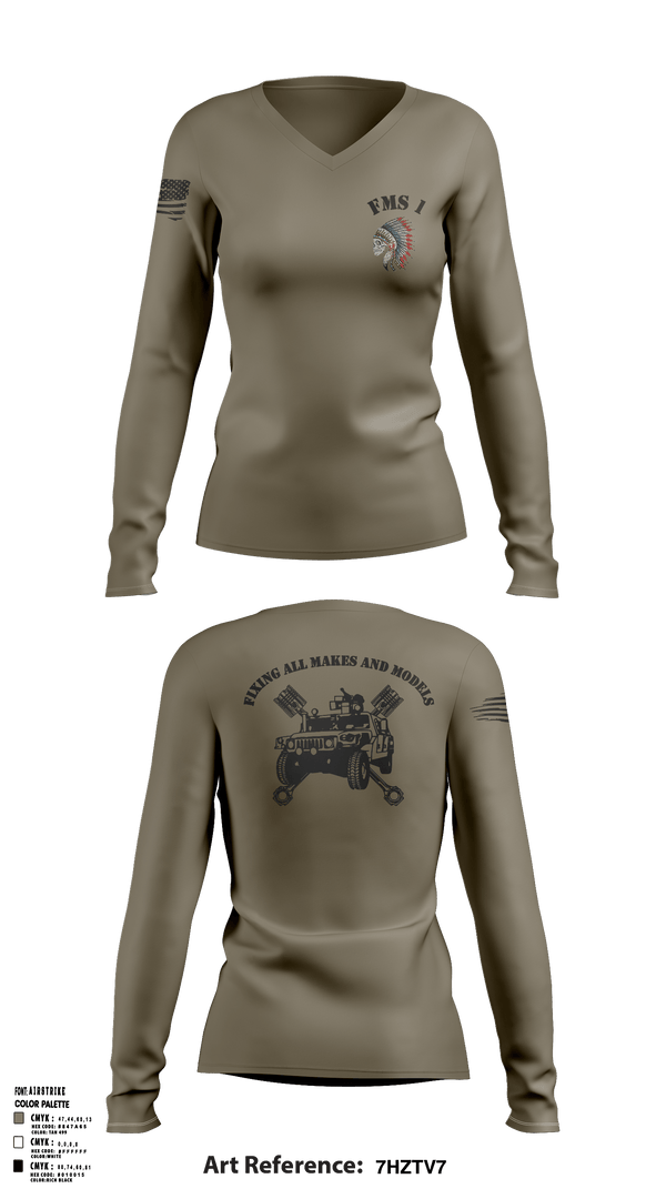 Womens Long Sleeve Vneck Shirt, FMS 1, OKARNG, , Teamtime, Team time, sublimation, custom sports apparel, team uniforms, spirit wear, spiritwear, sports uniforms, custom shirts, team store, custom team store, fundraiser sports, apparel fundraiser