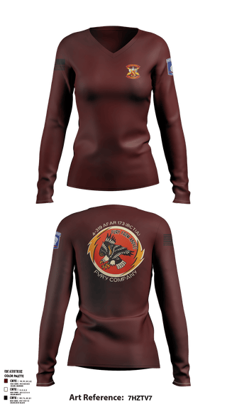 Womens Long Sleeve Vneck Shirt 1, FCO 4-319 AFAR, 173 IBCT(A), Army, Teamtime, Team time, sublimation, custom sports apparel, team uniforms, spirit wear, spiritwear, sports uniforms, custom shirts, team store, custom team store, fundraiser sports, apparel fundraiser