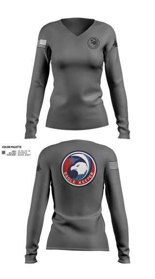 Womens Long Sleeve Vneck Shirt, Strike Eagle Keeper, Air Force, Teamtime, Team time, sublimation, custom sports apparel, team uniforms, spirit wear, spiritwear, sports uniforms, custom shirts, team store, custom team store, fundraiser sports, apparel fundraiser