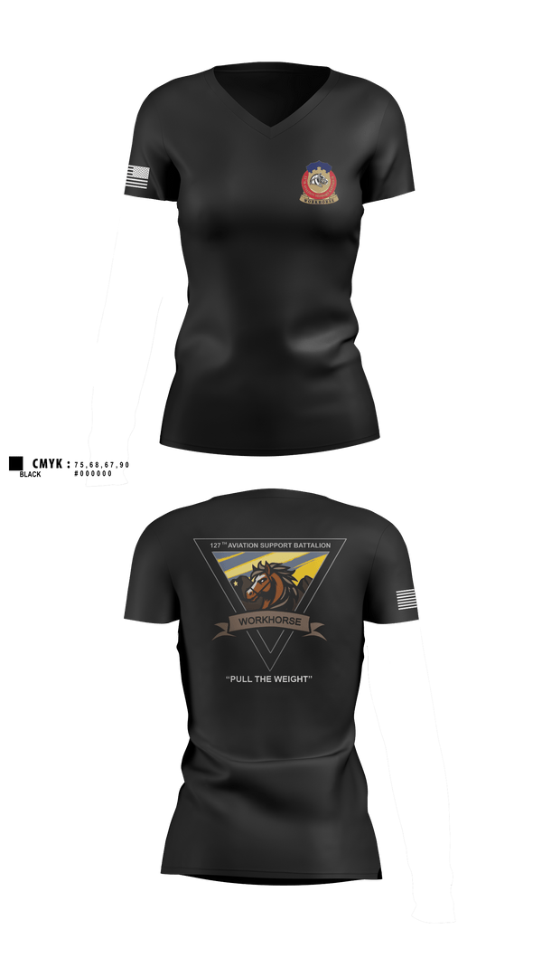 Womens Short Sleeve Vneck Shirt, 127th ASB WORKHORSE, Army, Teamtime, Team time, sublimation, custom sports apparel, team uniforms, spirit wear, spiritwear, sports uniforms, custom shirts, team store, custom team store, fundraiser sports, apparel fundraiser