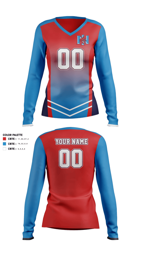 Women's Long Sleeve Vneck Shirt, North Iredell High School Volleyball, Women's Volleyball, Teamtime, Team time, sublimation, custom sports apparel, team uniforms, spirit wear, spiritwear, sports uniforms, custom shirts, team store, custom team store, fundraiser sports, apparel fundraiser
