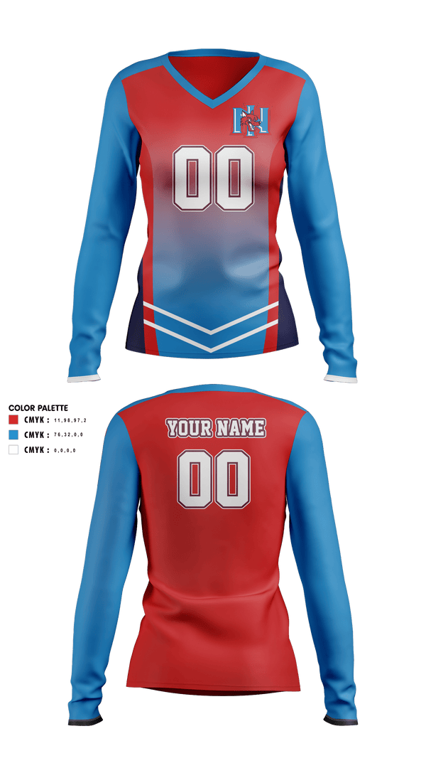 Women's Long Sleeve Vneck Shirt, North Iredell High School Volleyball, Women's Volleyball, Teamtime, Team time, sublimation, custom sports apparel, team uniforms, spirit wear, spiritwear, sports uniforms, custom shirts, team store, custom team store, fundraiser sports, apparel fundraiser