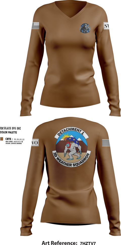 Womens Long Sleeve Vneck Shirt 1, Detachment 1, 3rd Combat wx Sqd, Air Force, Teamtime, Team time, sublimation, custom sports apparel, team uniforms, spirit wear, spiritwear, sports uniforms, custom shirts, team store, custom team store, fundraiser sports, apparel fundraiser