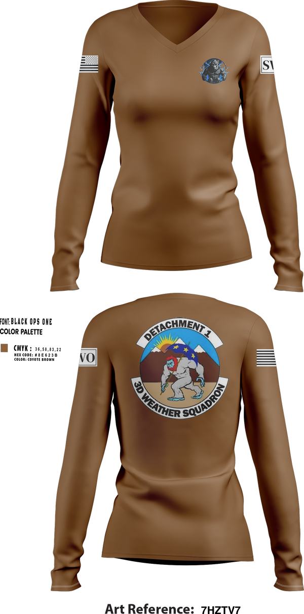 Womens Long Sleeve Vneck Shirt 1, Detachment 1, 3rd Combat wx Sqd, Air Force, Teamtime, Team time, sublimation, custom sports apparel, team uniforms, spirit wear, spiritwear, sports uniforms, custom shirts, team store, custom team store, fundraiser sports, apparel fundraiser