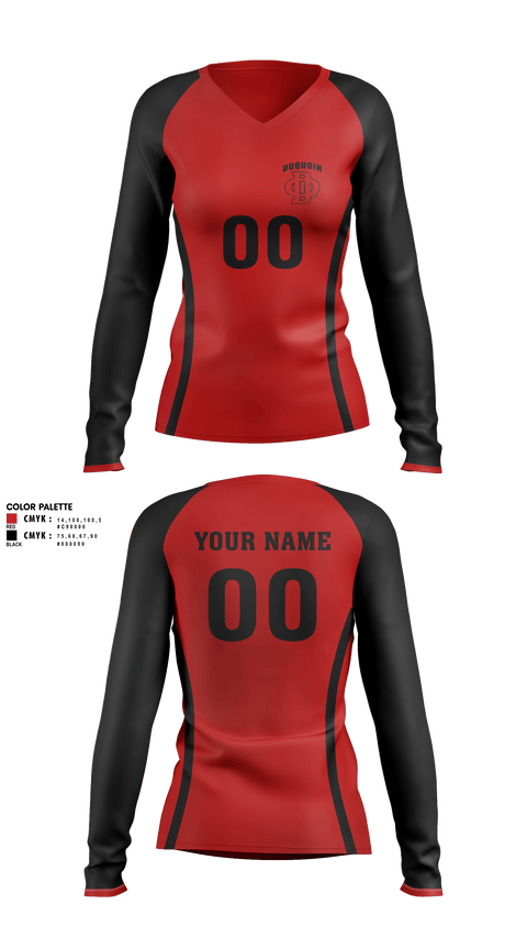 Womens Long Sleeve Vneck Shirt 1, DuQuoin High School Volleyball, Women's Volleyball, Teamtime, Team time, sublimation, custom sports apparel, team uniforms, spirit wear, spiritwear, sports uniforms, custom shirts, team store, custom team store, fundraiser sports, apparel fundraiser