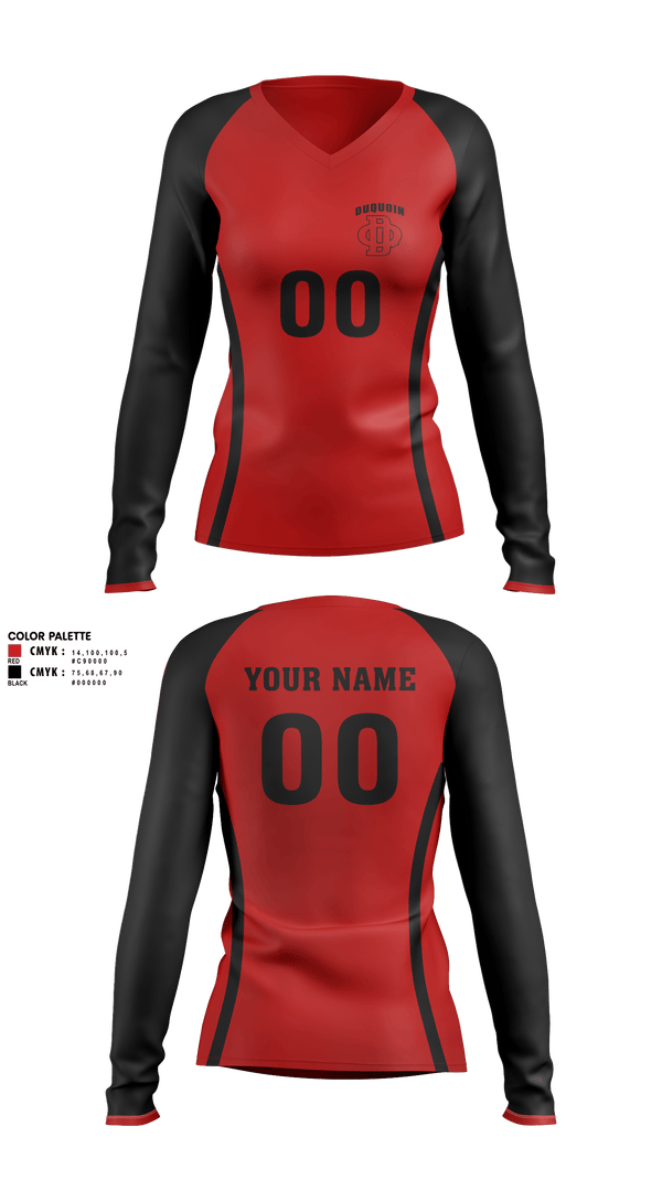 Womens Long Sleeve Vneck Shirt 1, DuQuoin High School Volleyball, Women's Volleyball, Teamtime, Team time, sublimation, custom sports apparel, team uniforms, spirit wear, spiritwear, sports uniforms, custom shirts, team store, custom team store, fundraiser sports, apparel fundraiser