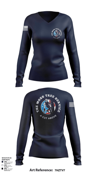 Womens Long Sleeve Vneck Shirt, The Moss Tree Service, , Teamtime, Team time, sublimation, custom sports apparel, team uniforms, spirit wear, spiritwear, sports uniforms, custom shirts, team store, custom team store, fundraiser sports, apparel fundraiser