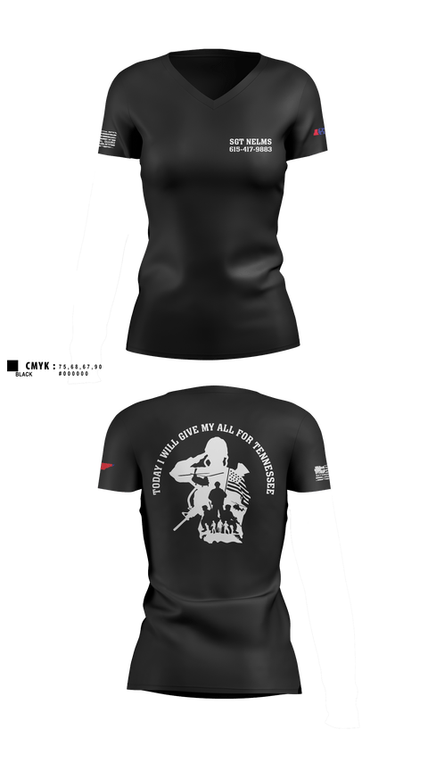 Womens Short Sleeve Vneck Shirt, SGT Nelms, National Guard, Teamtime, Team time, sublimation, custom sports apparel, team uniforms, spirit wear, spiritwear, sports uniforms, custom shirts, team store, custom team store, fundraiser sports, apparel fundraiser