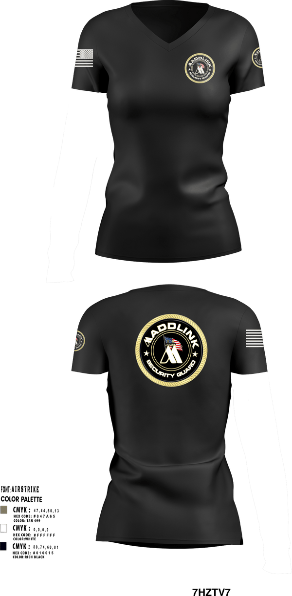Womens Short Sleeve Vneck Shirt, Maddlink Security Guard, , Teamtime, Team time, sublimation, custom sports apparel, team uniforms, spirit wear, spiritwear, sports uniforms, custom shirts, team store, custom team store, fundraiser sports, apparel fundraiser