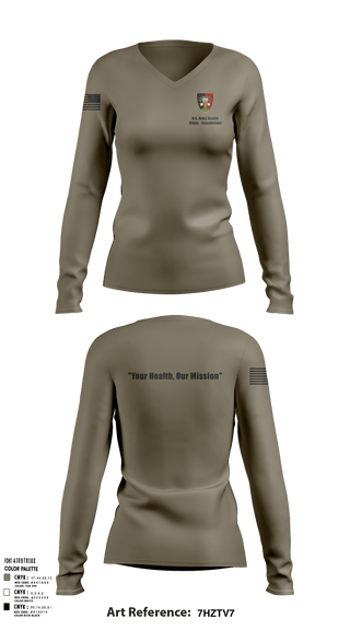 Women's Long Sleeve Vneck Shirt, U.S. Army Health Clinic - Baumholder, Army, Teamtime, Team time, sublimation, custom sports apparel, team uniforms, spirit wear, spiritwear, sports uniforms, custom shirts, team store, custom team store, fundraiser sports, apparel fundraiser