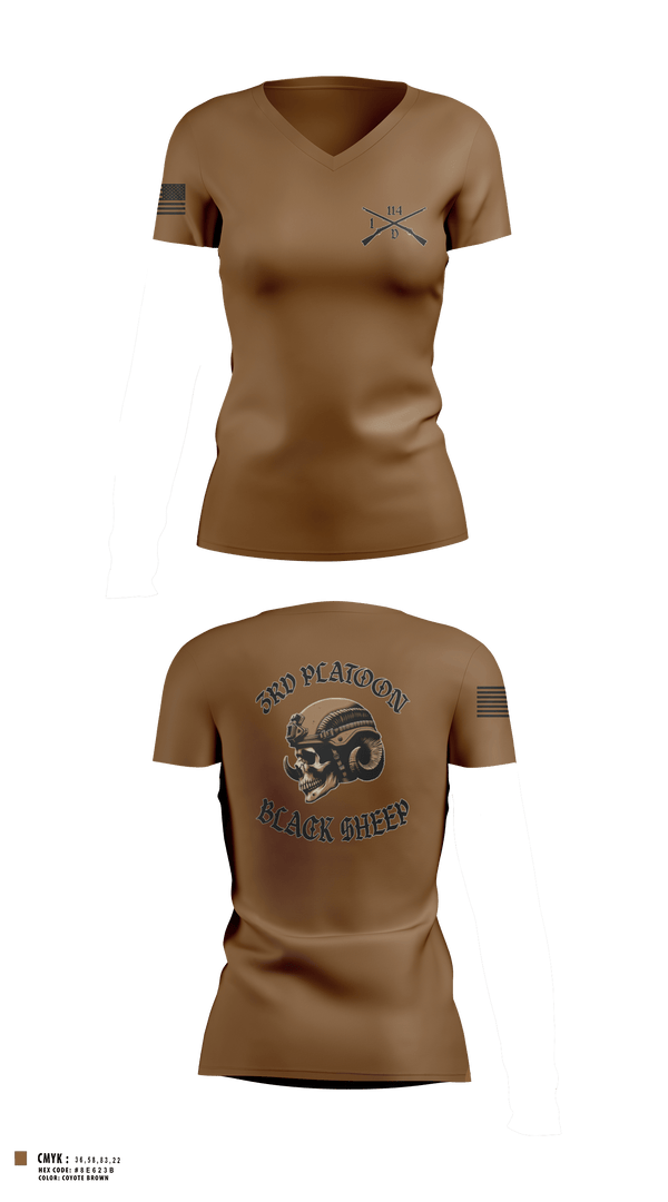 Womens Short Sleeve Vneck Shirt, 3rd PLT Black SheepDelta company 114, Army, Teamtime, Team time, sublimation, custom sports apparel, team uniforms, spirit wear, spiritwear, sports uniforms, custom shirts, team store, custom team store, fundraiser sports, apparel fundraiser