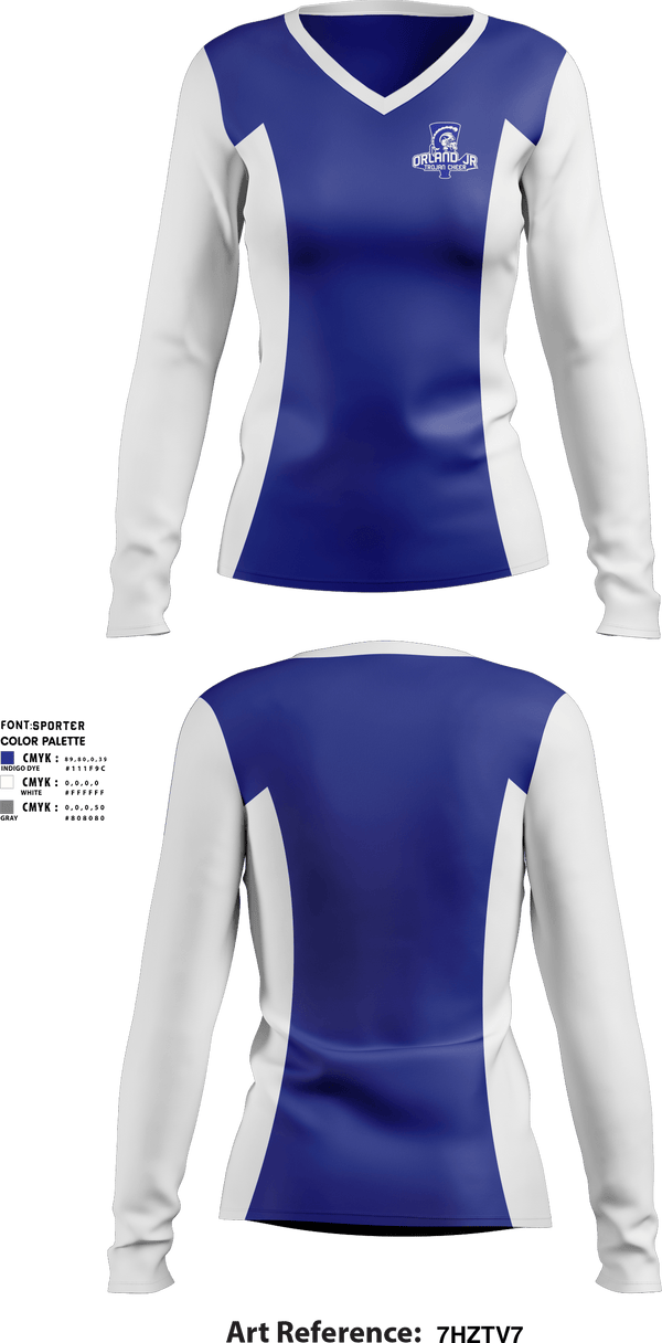 Women's Long Sleeve Vneck Shirt, Orland Jr Trojans Cheer, Cheer, Teamtime, Team time, sublimation, custom sports apparel, team uniforms, spirit wear, spiritwear, sports uniforms, custom shirts, team store, custom team store, fundraiser sports, apparel fundraiser