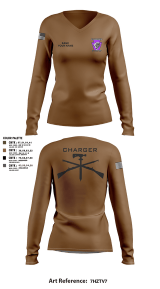 Womens Long Sleeve Vneck Shirt, Charger Co. / 2-112th Infantry Battalion, National Guard, Teamtime, Team time, sublimation, custom sports apparel, team uniforms, spirit wear, spiritwear, sports uniforms, custom shirts, team store, custom team store, fundraiser sports, apparel fundraiser
