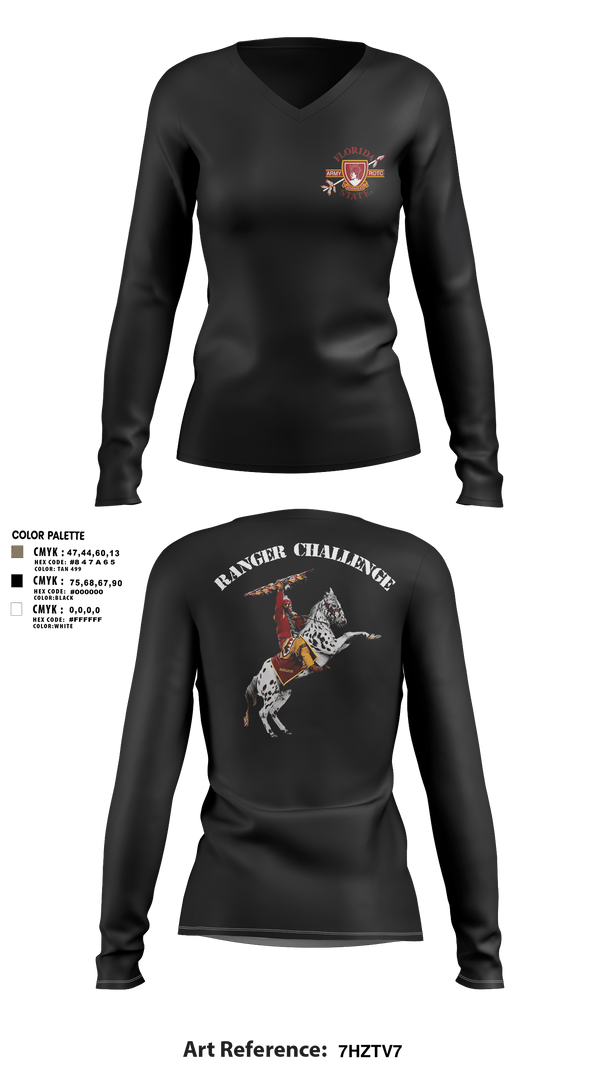 Women's Long Sleeve Vneck Shirt, FSU ROTC, Army, Teamtime, Team time, sublimation, custom sports apparel, team uniforms, spirit wear, spiritwear, sports uniforms, custom shirts, team store, custom team store, fundraiser sports, apparel fundraiser
