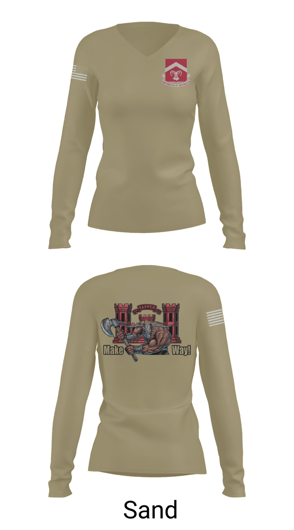 Womens Long Sleeve Vneck Shirt 1, 937th CEC-A, 40th BEB, Army, Teamtime, Team time, sublimation, custom sports apparel, team uniforms, spirit wear, spiritwear, sports uniforms, custom shirts, team store, custom team store, fundraiser sports, apparel fundraiser