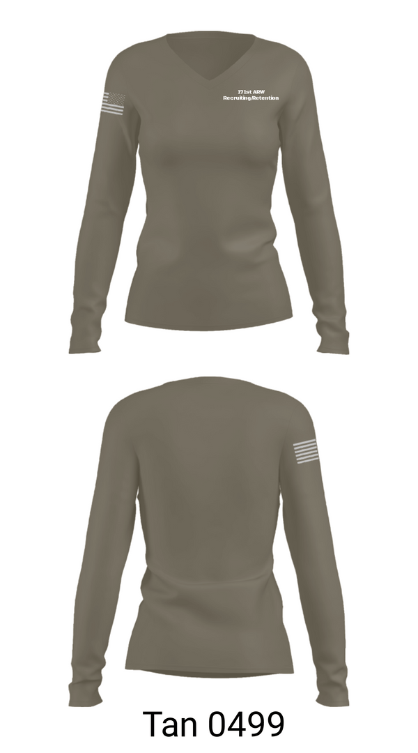 Womens Long Sleeve Vneck Shirt, 171st ARW Recruiting/Retention, Air Force, Teamtime, Team time, sublimation, custom sports apparel, team uniforms, spirit wear, spiritwear, sports uniforms, custom shirts, team store, custom team store, fundraiser sports, apparel fundraiser