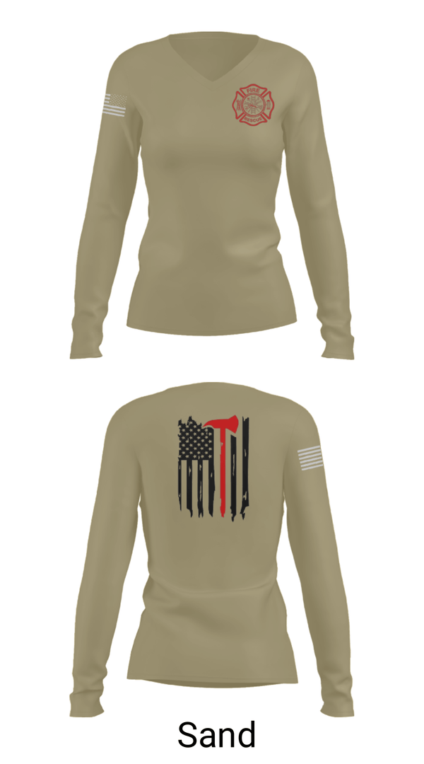 Women's Long Sleeve Vneck Shirt, Okay Fire & Rescue, Fire Department, Teamtime, Team time, sublimation, custom sports apparel, team uniforms, spirit wear, spiritwear, sports uniforms, custom shirts, team store, custom team store, fundraiser sports, apparel fundraiser