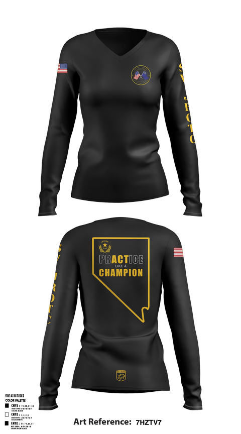 Womens Long Sleeve Vneck Shirt, Color Guard, Army, Teamtime, Team time, sublimation, custom sports apparel, team uniforms, spirit wear, spiritwear, sports uniforms, custom shirts, team store, custom team store, fundraiser sports, apparel fundraiser