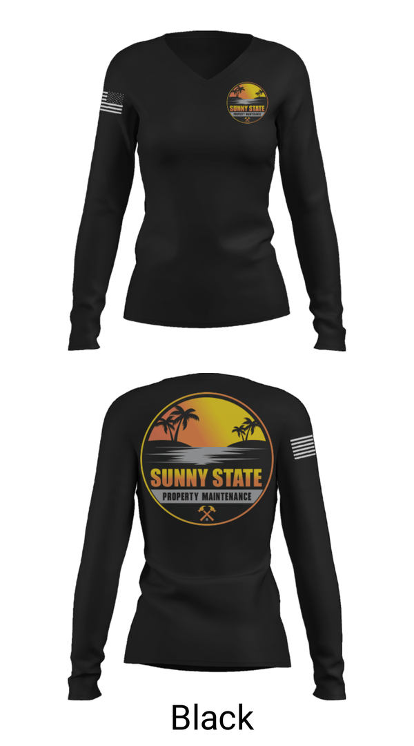 Womens Long Sleeve Vneck Shirt, Sunny State Property Maintenance, , Teamtime, Team time, sublimation, custom sports apparel, team uniforms, spirit wear, spiritwear, sports uniforms, custom shirts, team store, custom team store, fundraiser sports, apparel fundraiser