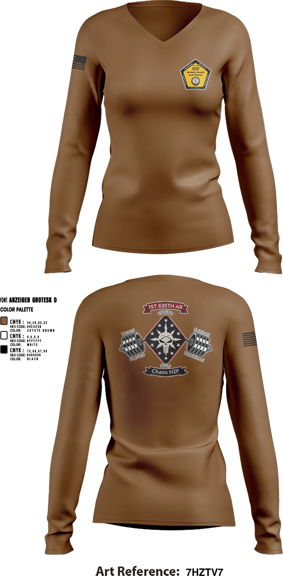 Womens Long Sleeve Vneck Shirt, Chaos Co, H2F, National Guard, Teamtime, Team time, sublimation, custom sports apparel, team uniforms, spirit wear, spiritwear, sports uniforms, custom shirts, team store, custom team store, fundraiser sports, apparel fundraiser