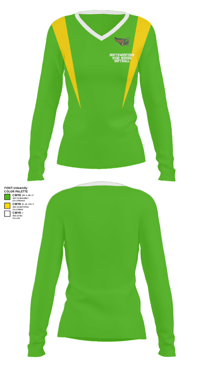Southwestern High School Softball 27523318 Women's Long Sleeve V-neck Shirt - 28