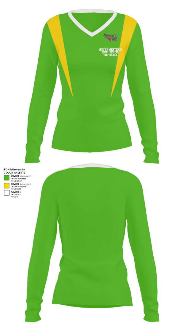 Women's Long Sleeve Vneck Shirt, Southwestern High School Softball, Softball, Teamtime, Team time, sublimation, custom sports apparel, team uniforms, spirit wear, spiritwear, sports uniforms, custom shirts, team store, custom team store, fundraiser sports, apparel fundraiser