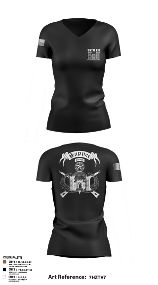 Womens Short Sleeve Vneck Shirt, 95TH EN, Army, Teamtime, Team time, sublimation, custom sports apparel, team uniforms, spirit wear, spiritwear, sports uniforms, custom shirts, team store, custom team store, fundraiser sports, apparel fundraiser