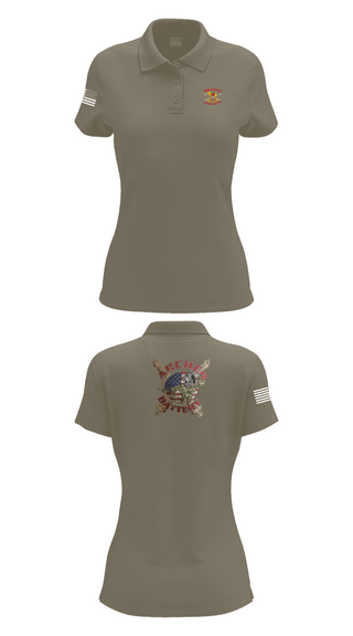 Womens Short Sleeve Performance Polo, Archer Battery 2-2 FA, Army, Teamtime, Team time, sublimation, custom sports apparel, team uniforms, spirit wear, spiritwear, sports uniforms, custom shirts, team store, custom team store, fundraiser sports, apparel fundraiser